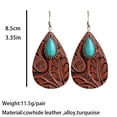 thumbnail image 3 of QIQUWOHUL Vintage Embossed Leather Water Drop Shape Blue Turquoise Stone Dangle Earrings For Women Mom, 3 of 9