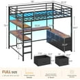 thumbnail image 3 of Full Loft Bed with Desk & Led Lights & Charging Station, Metal Full Size Loft Bed with 7 Storage Drawers & Open Shelves, Full-Length Guardrail and Ladders, Black, 3 of 10