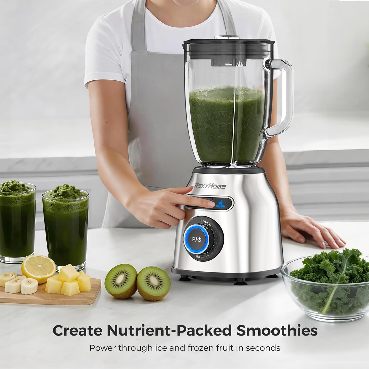1000W Countertop Blender with 3 Auto Programs, 59oz Glass Jar, 8-Speeds & Pulse for Smoothies, Ice Crushing, Shakes, and Auto Clean