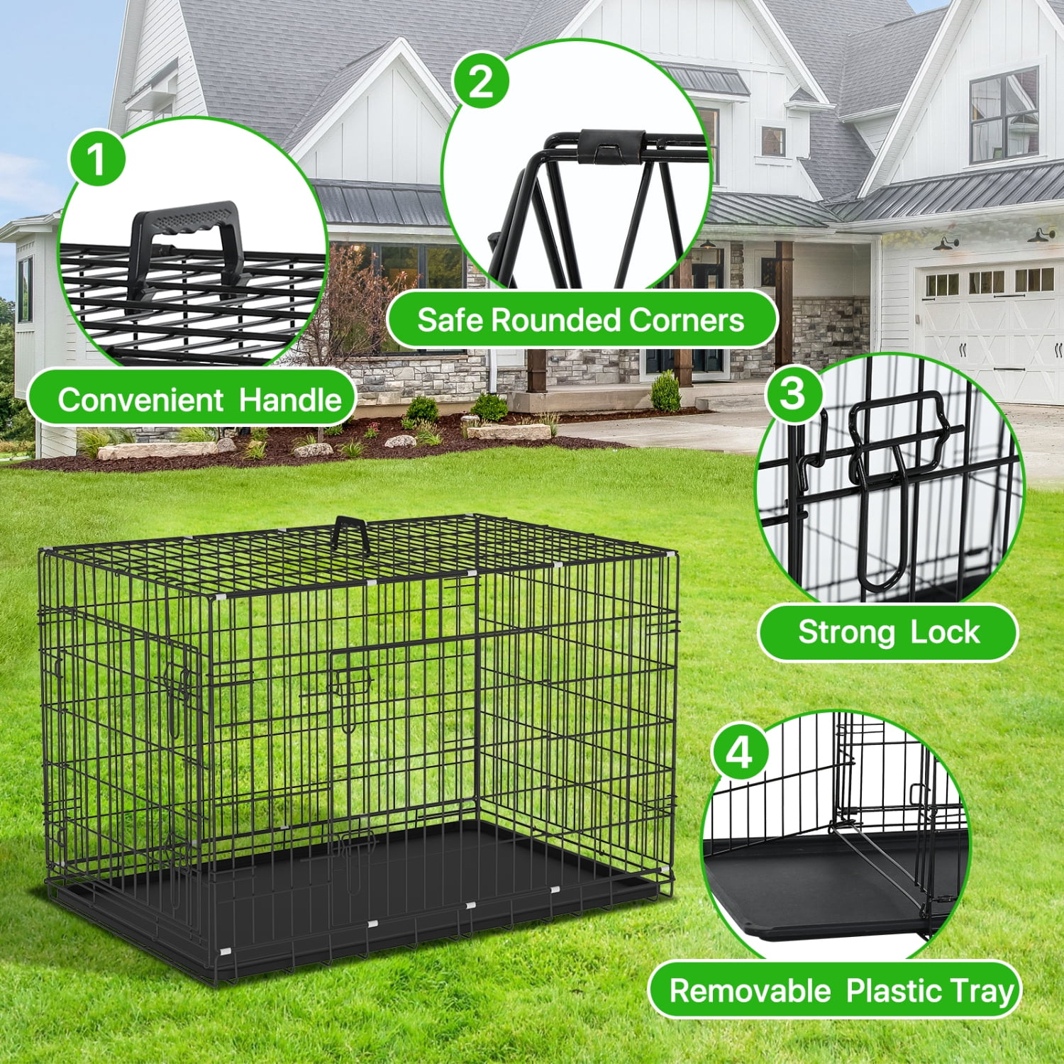 NiamVelo 42'' Large Dog Crate Heavy Duty Dog Cage Folding Metal Pet Crate with Divider & Tray Double Doors Dog Kennel for Large Dogs, Black