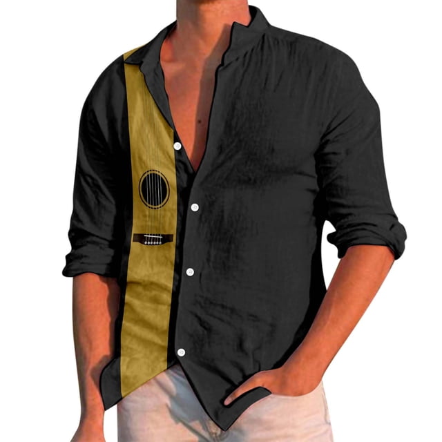 Chemises pour Hommes - Chemise à Manches Longues Imprimé Musique Décontractée Col Rabattu pour Usage Quotidien Coupe Décontractée pour Hommes