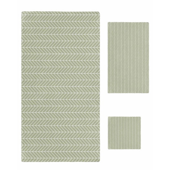 Sage Green Geometric Towel Set of 3, Soft Microfiber Bath Towels, Hand Towel, Washcloths, Minimalism Solid Color Striped Lines Quick-Dry Absorbent Towels for Bathroom Kitchen Hotel Beach Gym Spa