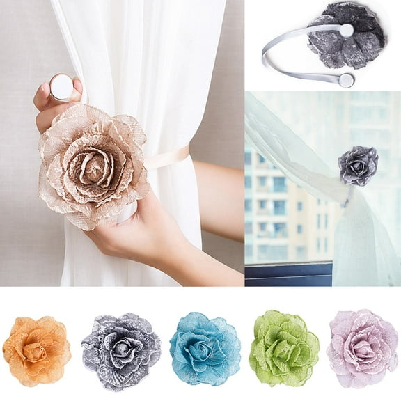 Walbest Decorative Curtain Magnetic Buckle Tiebacks, Flower Window Curtain Holdbacks, Curtain Tie Clips Drape Holdback Home Decor
