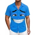 thumbnail image 1 of Funny Shirts for Men Short Sleeve Button Down Loose Shirt Face Print Graphic Vacation Tops Blue-Cunning Face XXXXL, 1 of 3