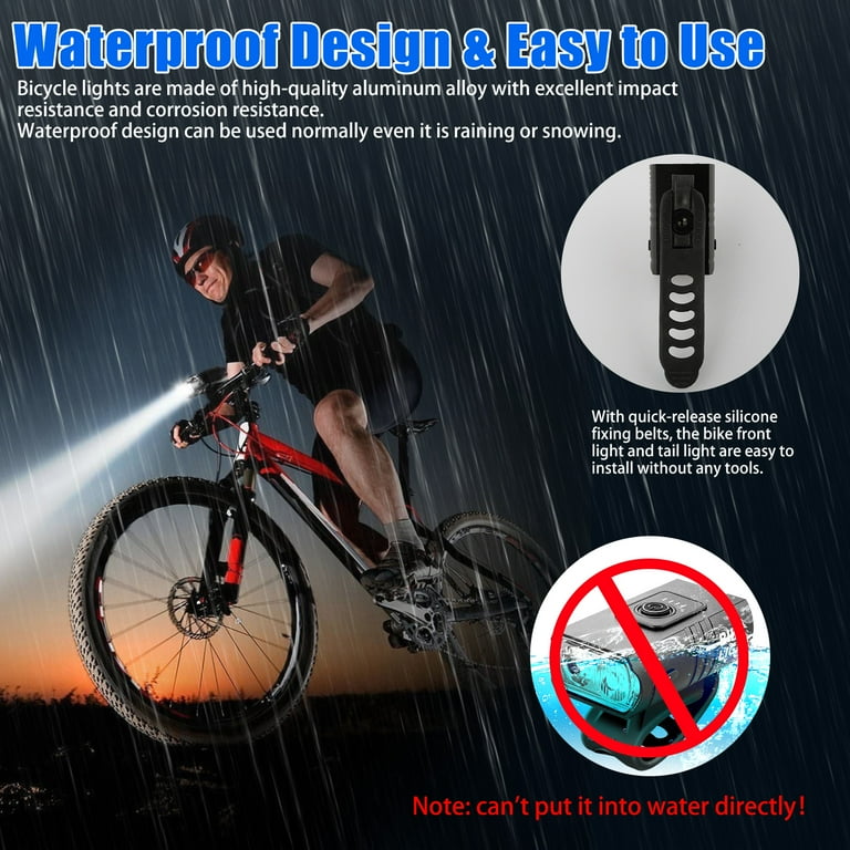 TSV Mountain Bike Lights Night Riding Rechargeable MTB Dual Light Waterproof Aluminum Housing 360 Turned Handlebar Mount USB Rechargeable Front Back Bicycle Lamp Set for Road Commuting Walmart