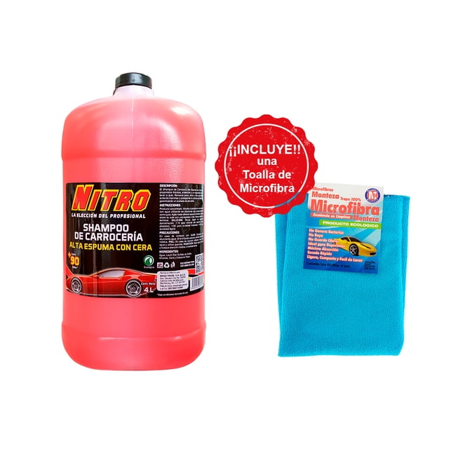 Shampoo con Cera para Auto 4 L – Alta Espuma + Toalla Microfibra 40x40 cm