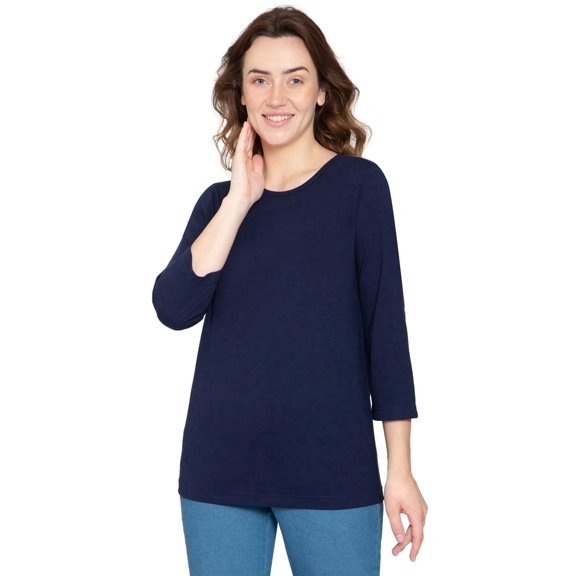 Turtle Bay New York Women's Classic Comfort Fit 3/4 Sleeve length Crew Neck Jersey Knit T-Shirt