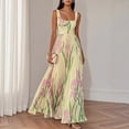 thumbnail image 5 of Women Square‑Neck Sleeveless Blue‑Iris Floral Print Belted Pleated Flowy Maxi Dress, Elegant Casual Summer Long Dress, 5 of 9