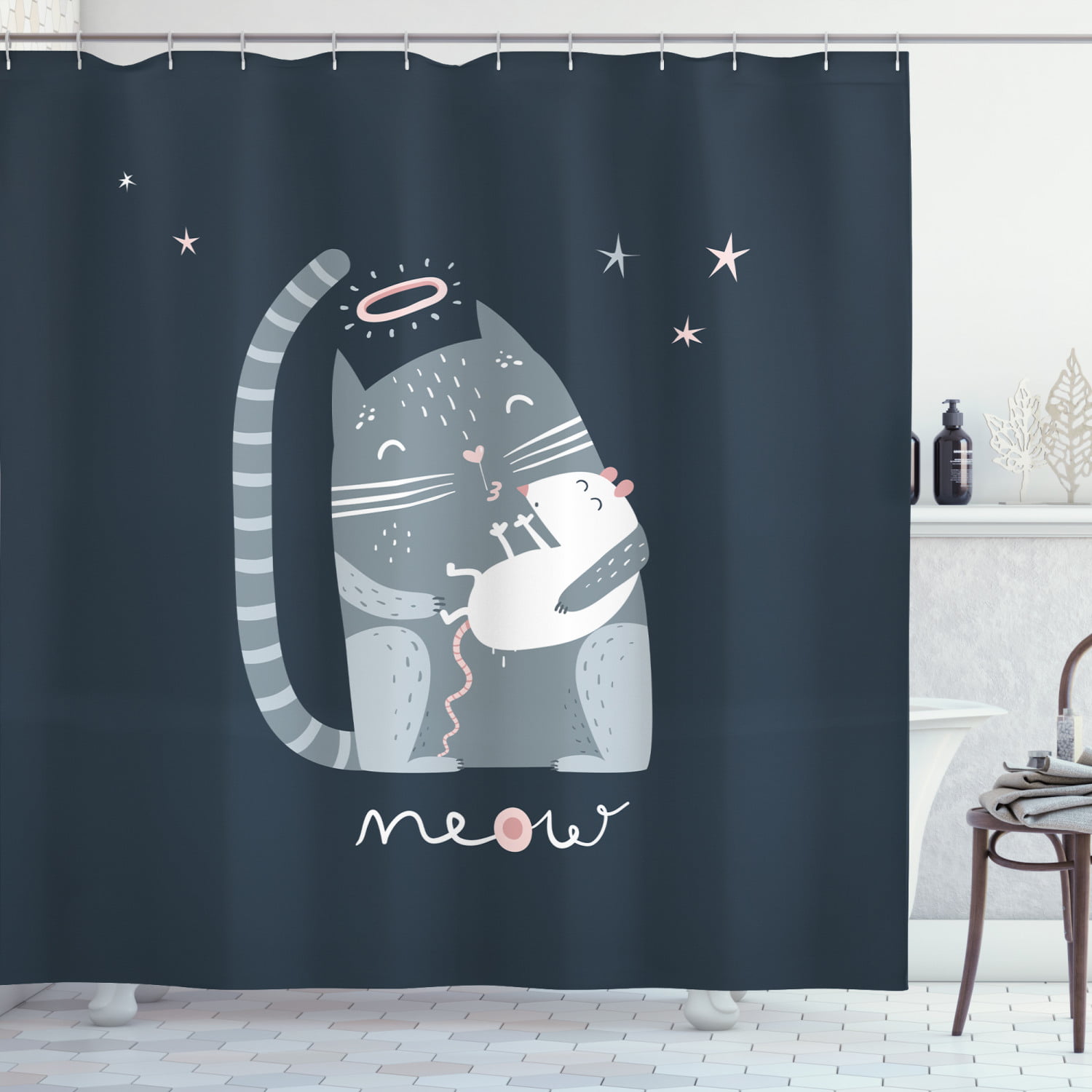 Rhino At Night Wild Animal Bathroom Fabric Shower Curtain & 12 Hooks 71x71 inch 