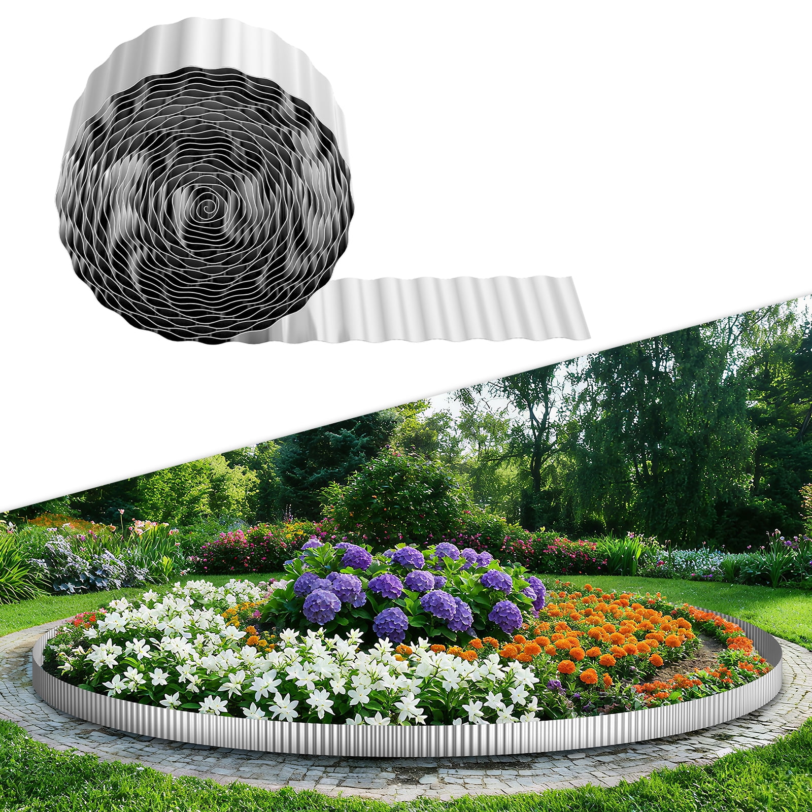 Galvanized Steel Garden Edging Roll (6in x 50ft) – Flexible Border for Flower Beds, Lawns & Vegetable Gardens