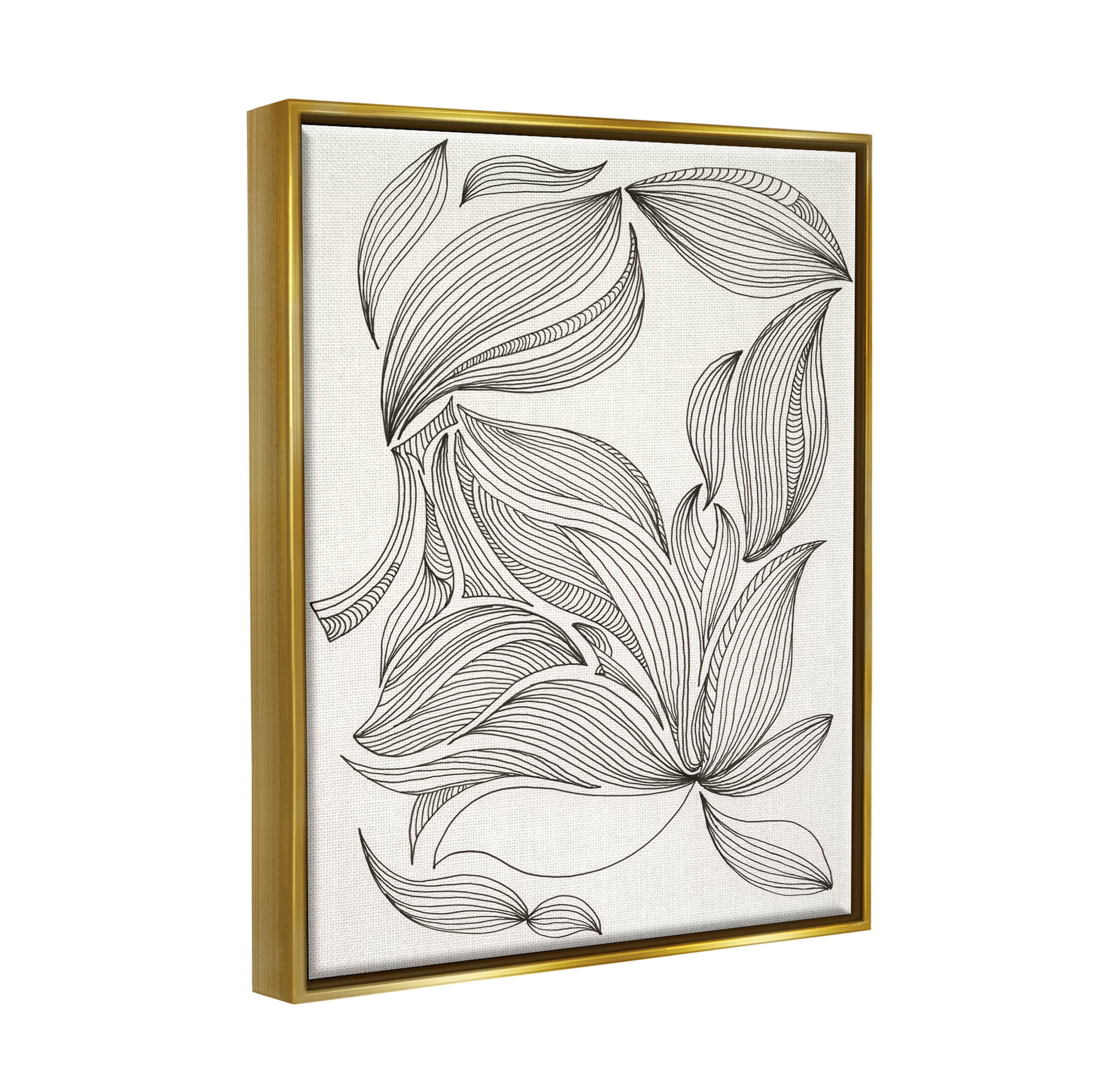 Stupell Industries Abstract Striped Floral Petals Graphic Art Metallic Gold Floating Framed Canvas Print Wall Art, Design by Regina Moore