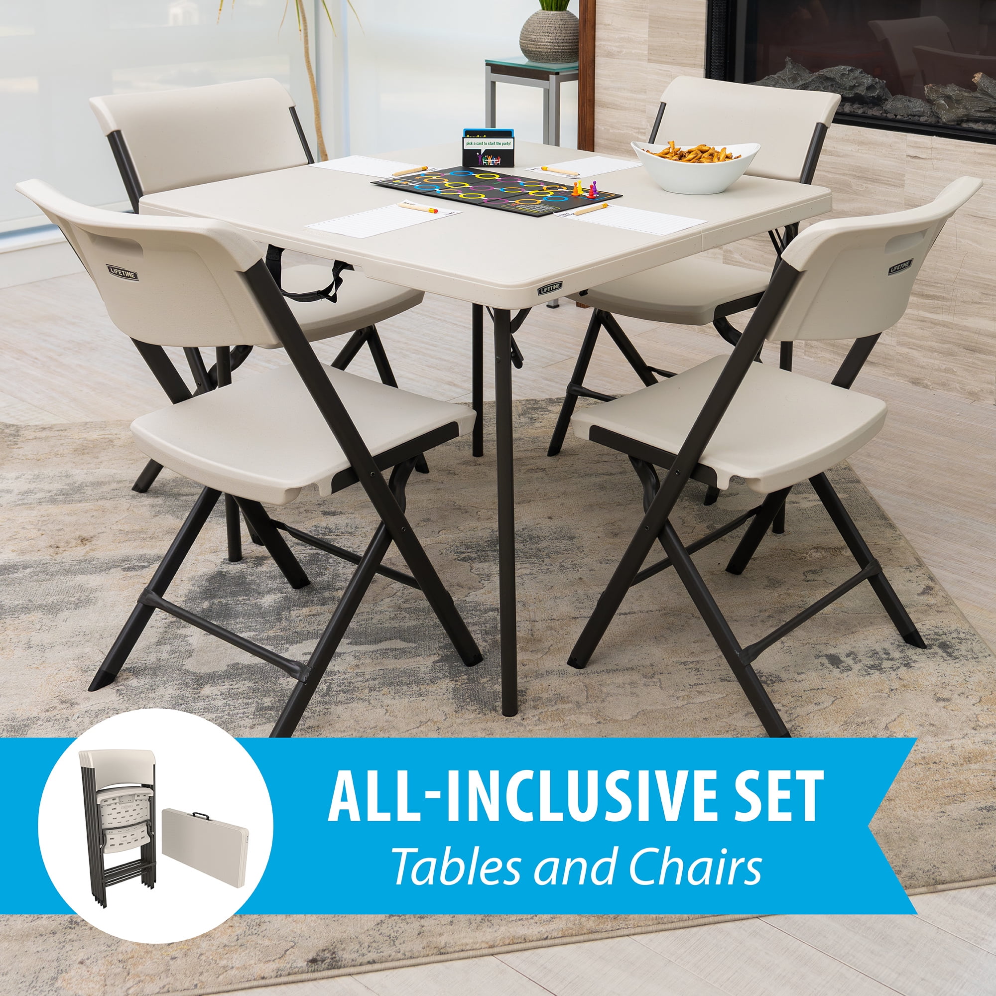 Lifetime 37-Inch Fold-In-Half Table and 4 Chairs Set (Light Commercial)