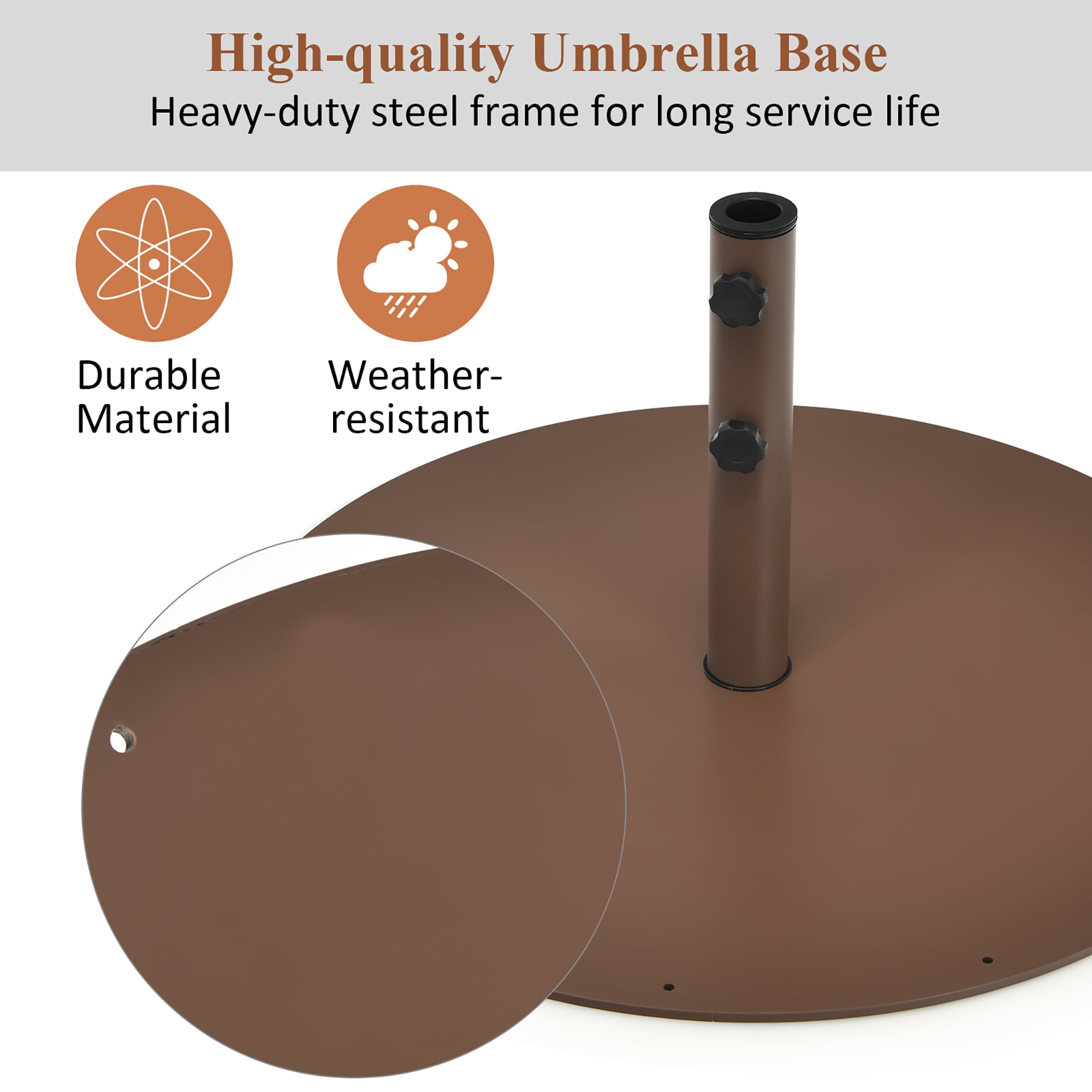 Costway 59LBS Patio Umbrella Base Round Umbrella Stand for Backyard Brown