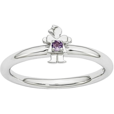 Stackable Expressions Amethyst Sterling Silver Rhodium Girl Ring