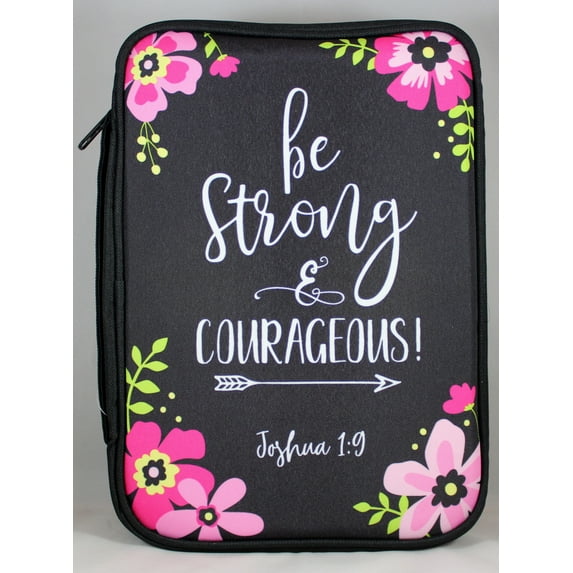 Bible Cover Be Strong & Courageous Joshua 1:9 Black Floral NEW X-Large 10x7½x2