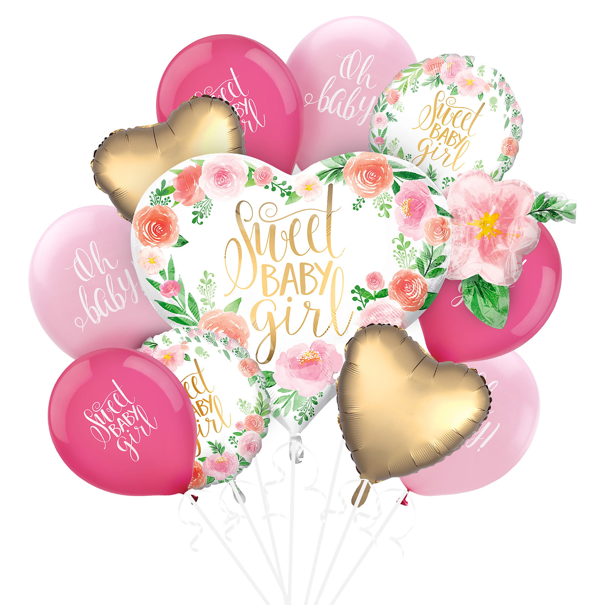 Baby Girl Floral Love Heart Supershape Foil Balloon Pink Baby Shower Decorations