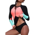 thumbnail image 3 of Womens Color Block Waistband Swim Board Shorts and Zip Front Long Sleeve Rashguard and Waistband Swimsuit Bottom Bundle, 3 of 8