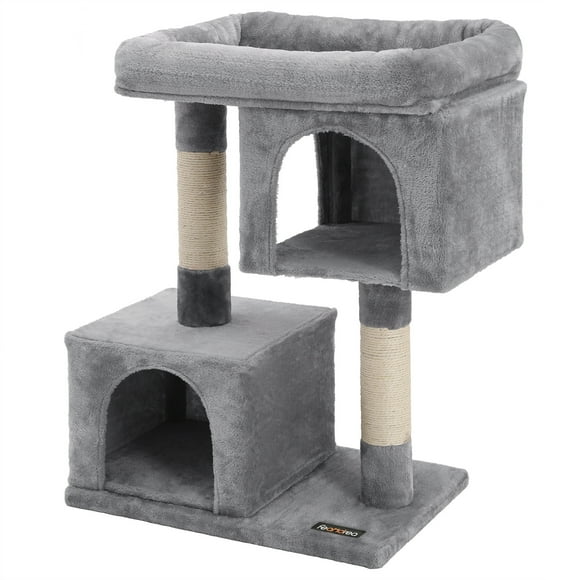 Feandrea Cat Tree, 33.1-Inch Cat Tower, L, Cat Condo for Large Cats up to 16 lb, Large Cat Perch, 2 Cat Caves, Scratching Post, Light Gray
