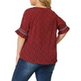 thumbnail image 3 of Agnes Orinda Women's Plus Size Blouses Pin Dots V Neck Ruffle Short Sleeve Spring Summer Boho Tops 2X Red, 3 of 7