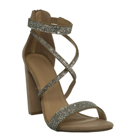 

Rhinestone Block Heel Sandal - Women Crystal Dance Shoes