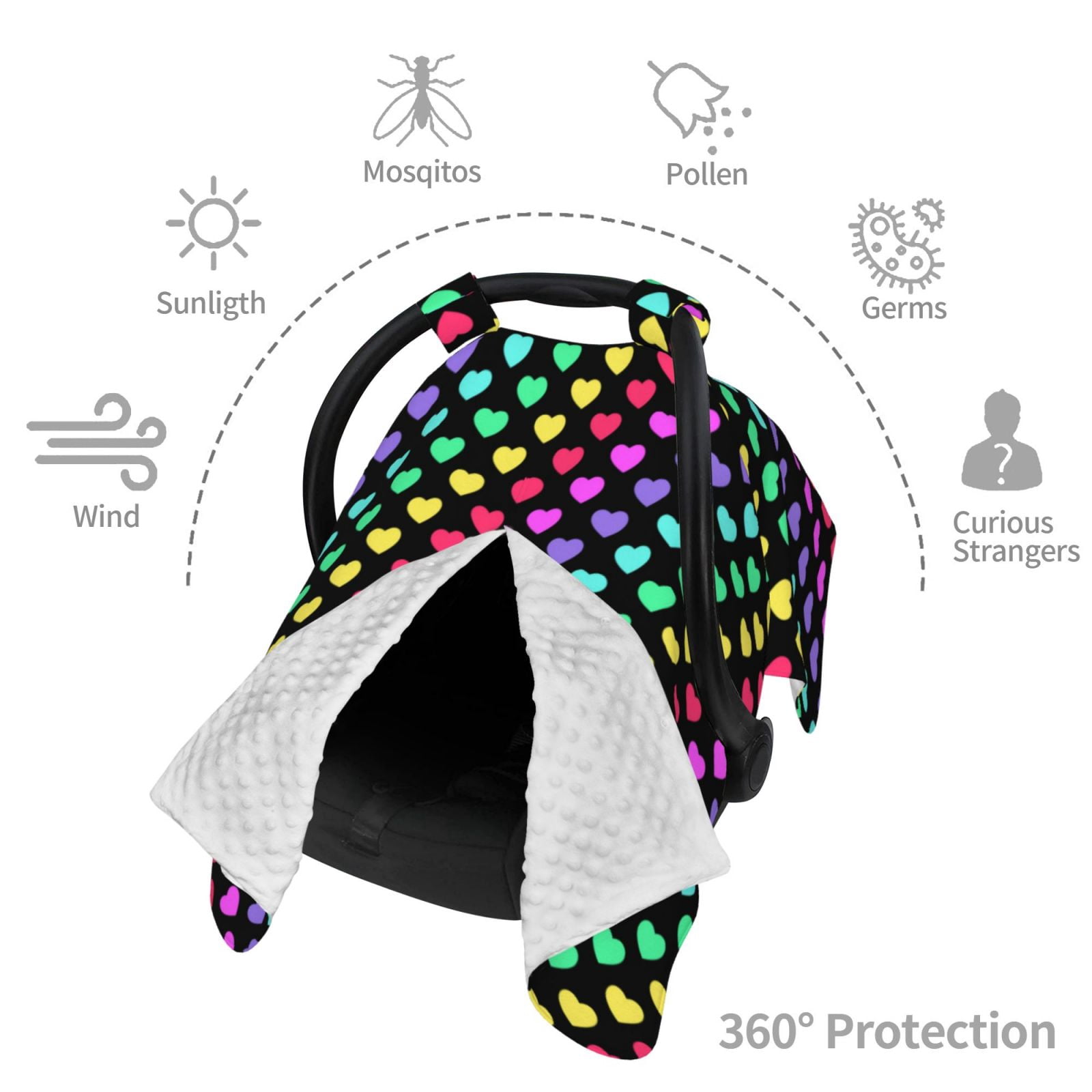 Car Seat Cover Baby - Rainbow Hearts Breathable Infant Car Seat Cover for Baby Carseat, Lightweight Comfort Baby Essentials Must Haves Newborn Stuff for Girl Boy