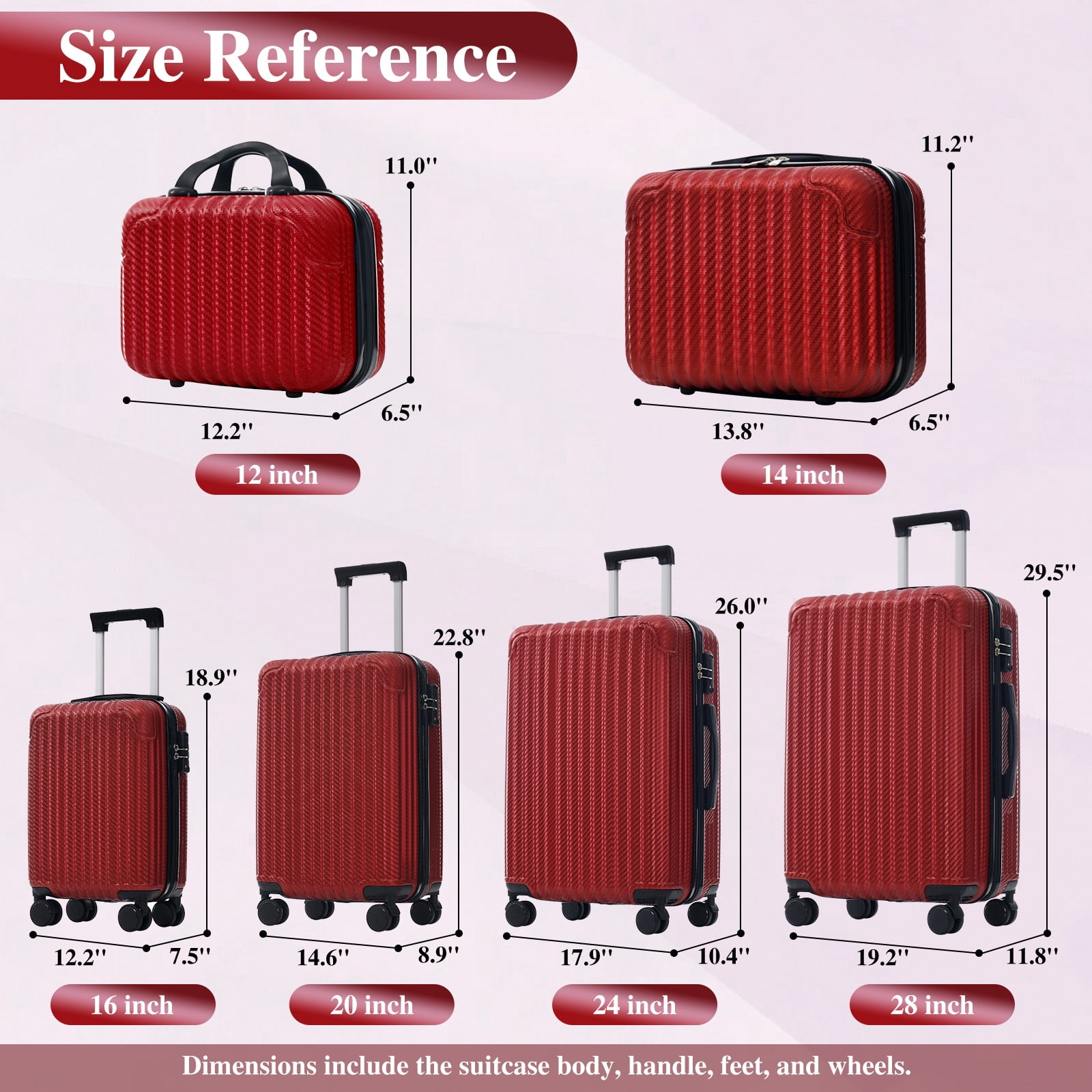 Euroco 6-Piece Luggage Sets, ABS Hardshell Suitcase Set with Spinner Wheels and TSA Lock,Lightweight Carry-On & Checked Luggage for Family Travel,Red
