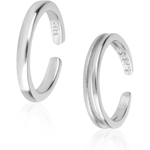 2pcs Sterling Silver Open Toe Rings, 2 Styles Adjustable Silver Toe Rings Simple Design Summer Beach Foot Jewelry Non Tarnish Foot Jewelry for Women