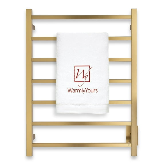 Heated Towel Rack – Brushed Gold Wall Mounted Towel Warmer for Luxurious Bathroom Spa-Like Comfort, 7-Bars, 75 Watts Electric Hardwired UL Certified Safe, WarmlyYours Tahoe