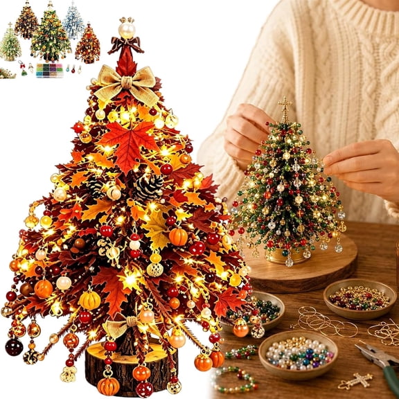 DIY Beaded Christmas Tree Kit Crystal Holiday Craft Set for Adults (D) | Handmade Sparkling Christmas Decoration Mini Desk Xmas Bead Art 3D Crystal Bead Christmas Tree Making Kit