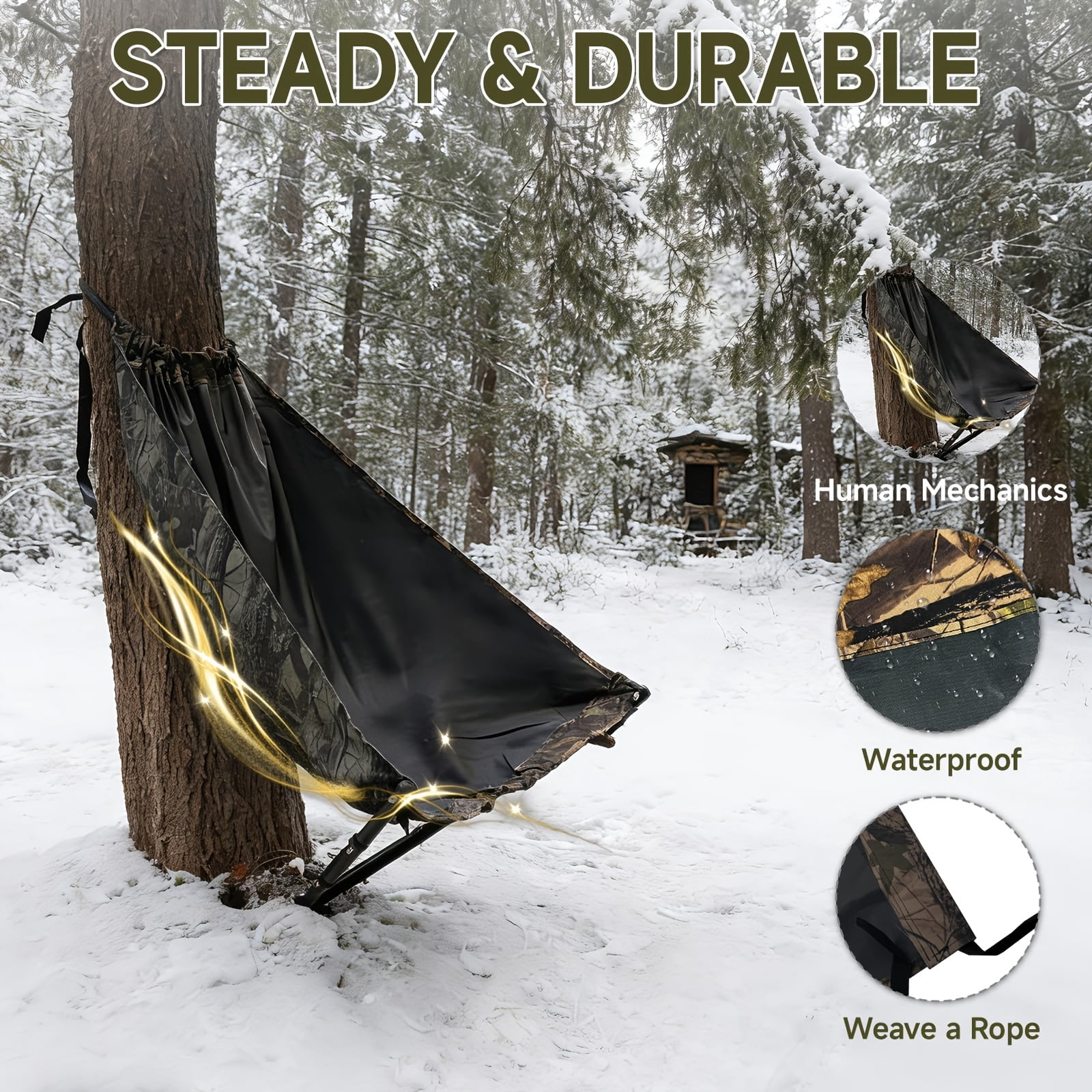 Portable hunting cushion, low and foldable hunting chair with adjustable straps and lumbar support, stable and compact concealed stool, suitable for outdoor hunting, camping, and fishing