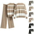 thumbnail image 5 of 3 Piece Knit Striped Sets for Women Long Sleeve Buttons Cardigans Coat and Crewneck Tank Sweater with High Waist Wide Leg Pants Suits Black,Free Size, 5 of 5