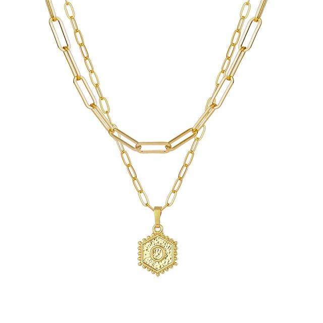 Collar onlyliua Buscador de Regalos En Cadena Chapado En Oro para Mujer Colgante En Letra Hexagonal Collar En Capas