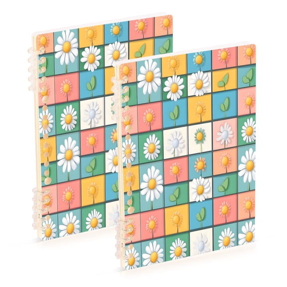 FORMRS 1-Subject Spiral Notebook 8" x 5" College Ruled 60 Refillable Sheet A5 Hard Cover, Daisy Mosaic
