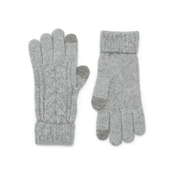 Time and Tru Women's Tech Touch Cable Knit Gloves, One Size Fits Most, Medium Grey Heather