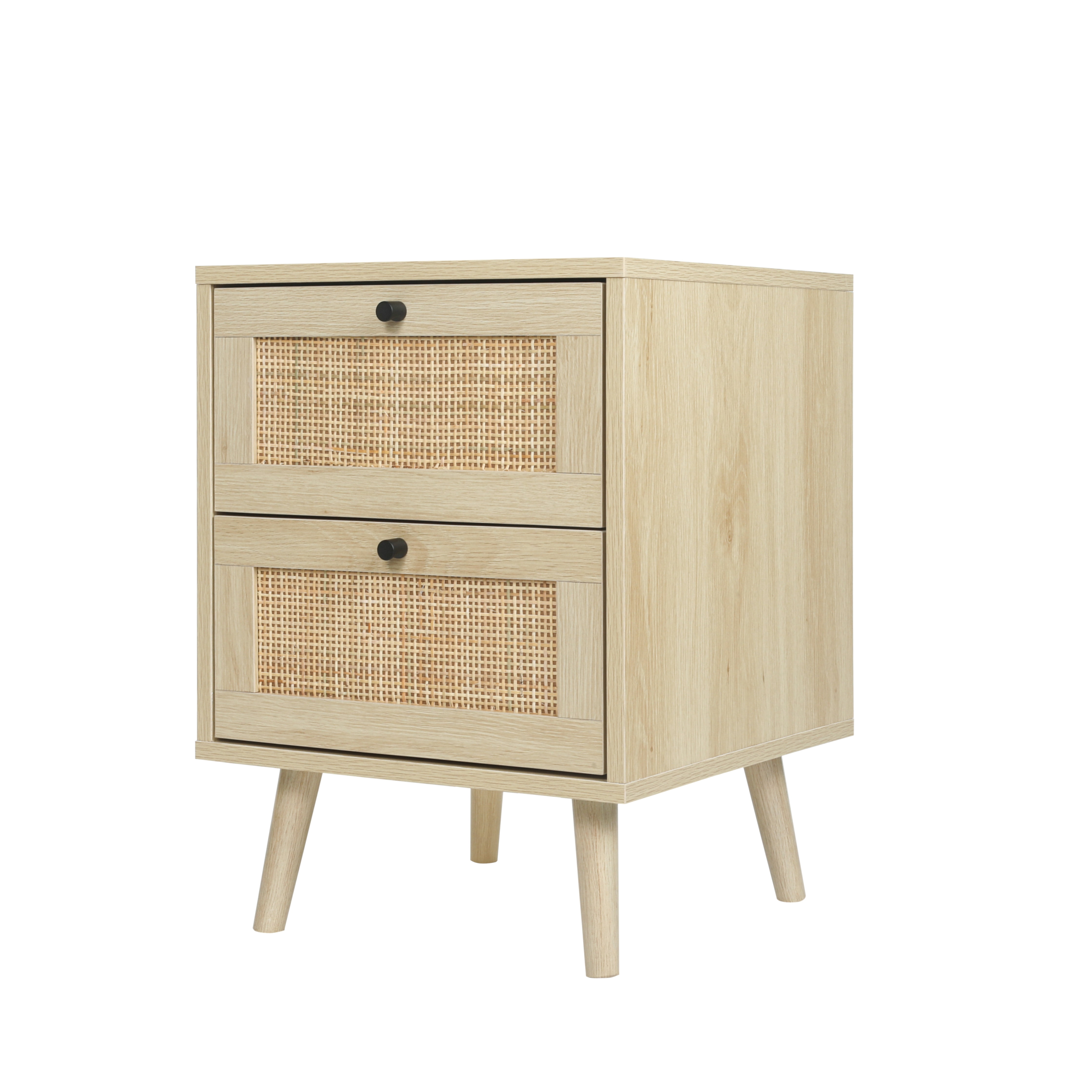 BAOERRS Rattan Nightstand Bedside Table with 2 Rattan Drawers Ratten