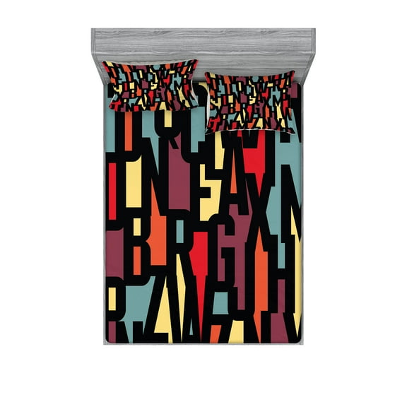 Ambesonne Abstract Fitted Sheet & Pillow Sham Set, Fractal Funky Forms, Queen, Multicolor