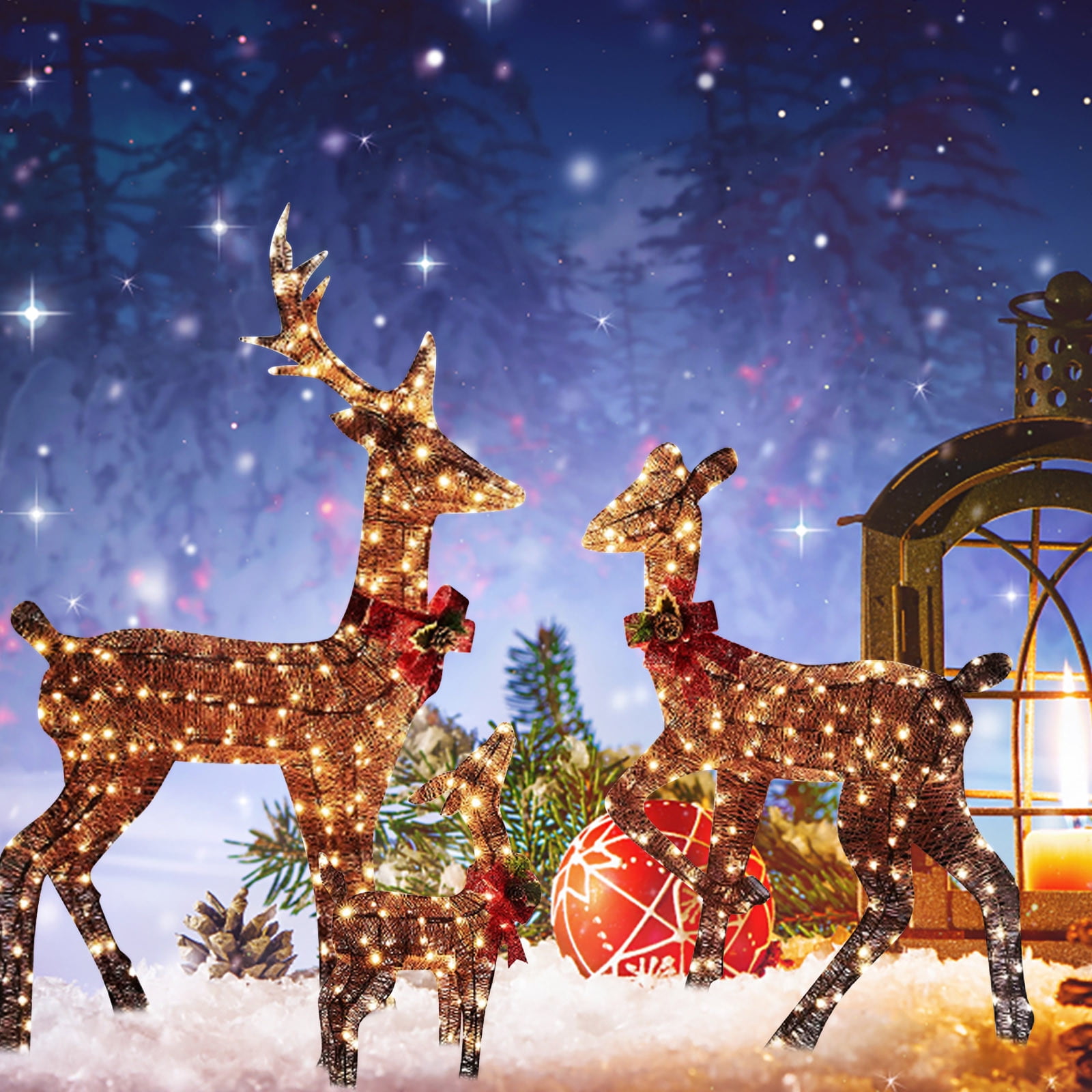 Pimelu Set of 3 Reindeer Christmas Decorations Outdoor Yard Lighted