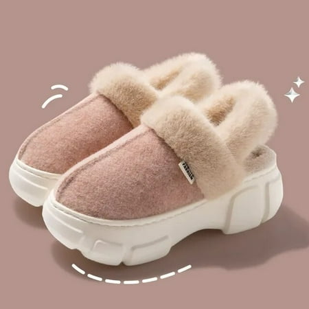 

Women Winter Slippers Warm Plush Slip-On Couples Home Floor Shoes Thick Sole Platform Slipper Female Soft Faux Fur Boots Slides