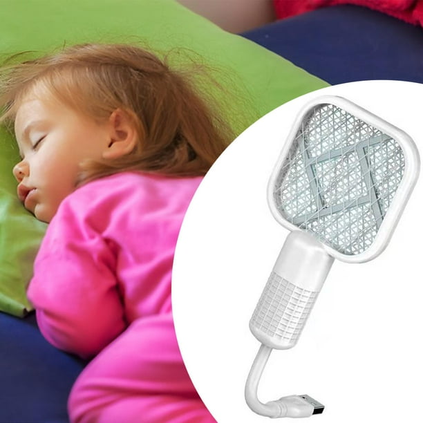 Mini raqueta matamoscas eléctrica, ligera y portátil. Blanco