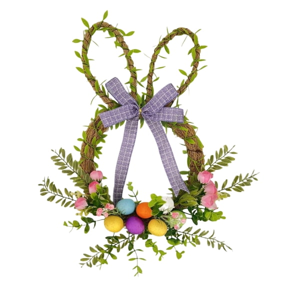 Aximioll Easter Multicolor Bunny Bow Wreath 15.35In, Natural Vine Base, Easter Wreath Decor for Front Door Wall Entryway Mantel