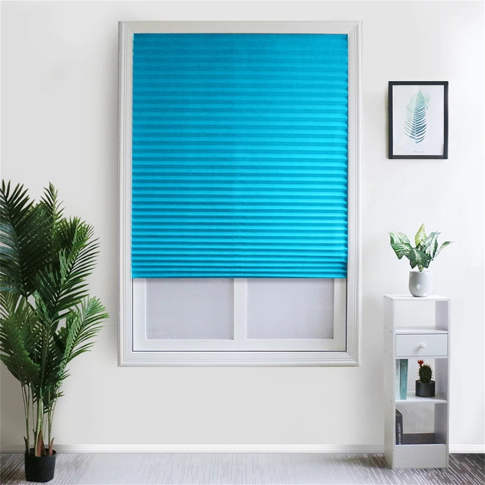 ZMKIAG No Tools Adhesive Pleated Blackout Blinds – Window Shades, No Drill Temporary Blinds, Cordless Room Darkening Paper Shades – For Office, Living Room, Bedroom
