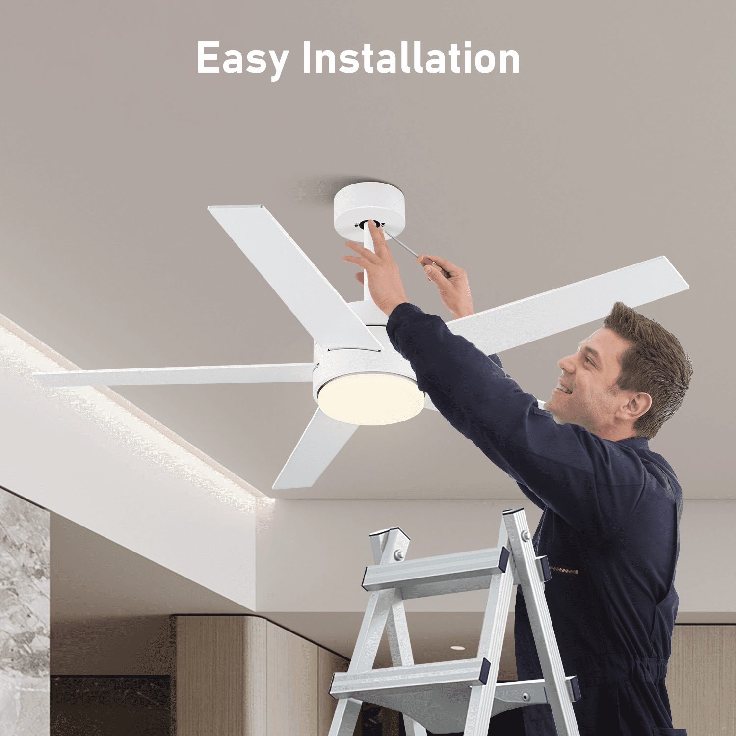 Ceiling Fan with Light, 52 Inch White Modern Ceiling Fan with Light and Remote Control, 5 Blades, Reversible Quiet Motor, 3CCT and Dimmable Light, for Living Room & Bedroom, Indoor/Outdoor