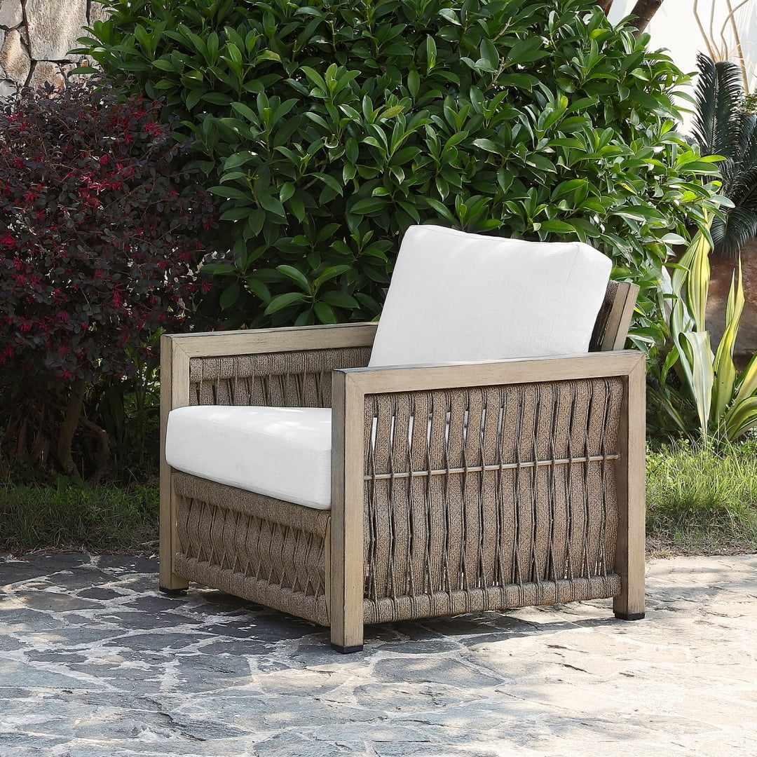 1-Seater Oversize Rope Weave Outdoor Sofa, Ergonomic Cushions, Rust-Proof Hand-Brushed Aluminum Frame