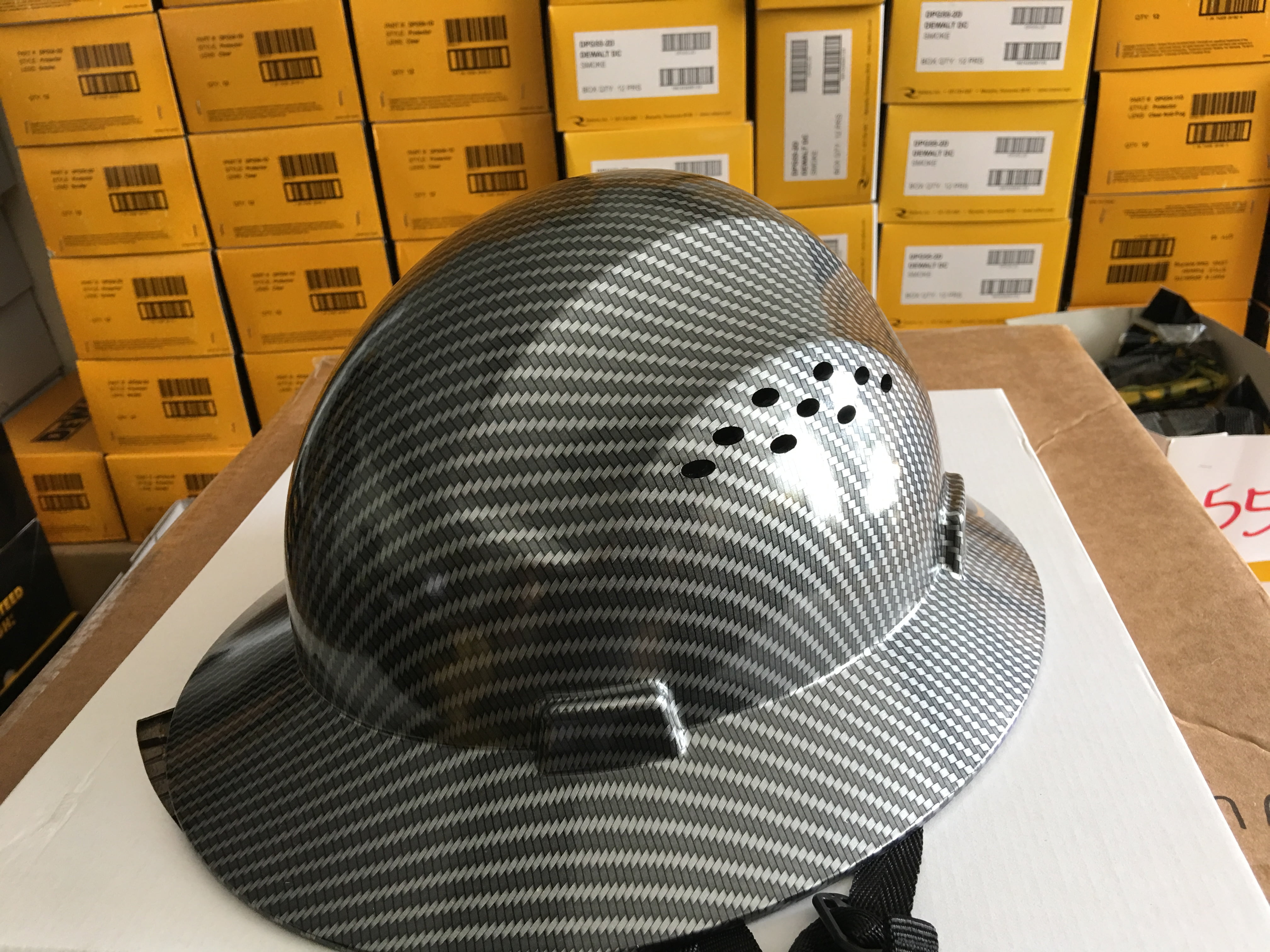 HDPE Hydro Dipped Black Full Brim Hard Hat with Fas-trac Suspension by Truecrest