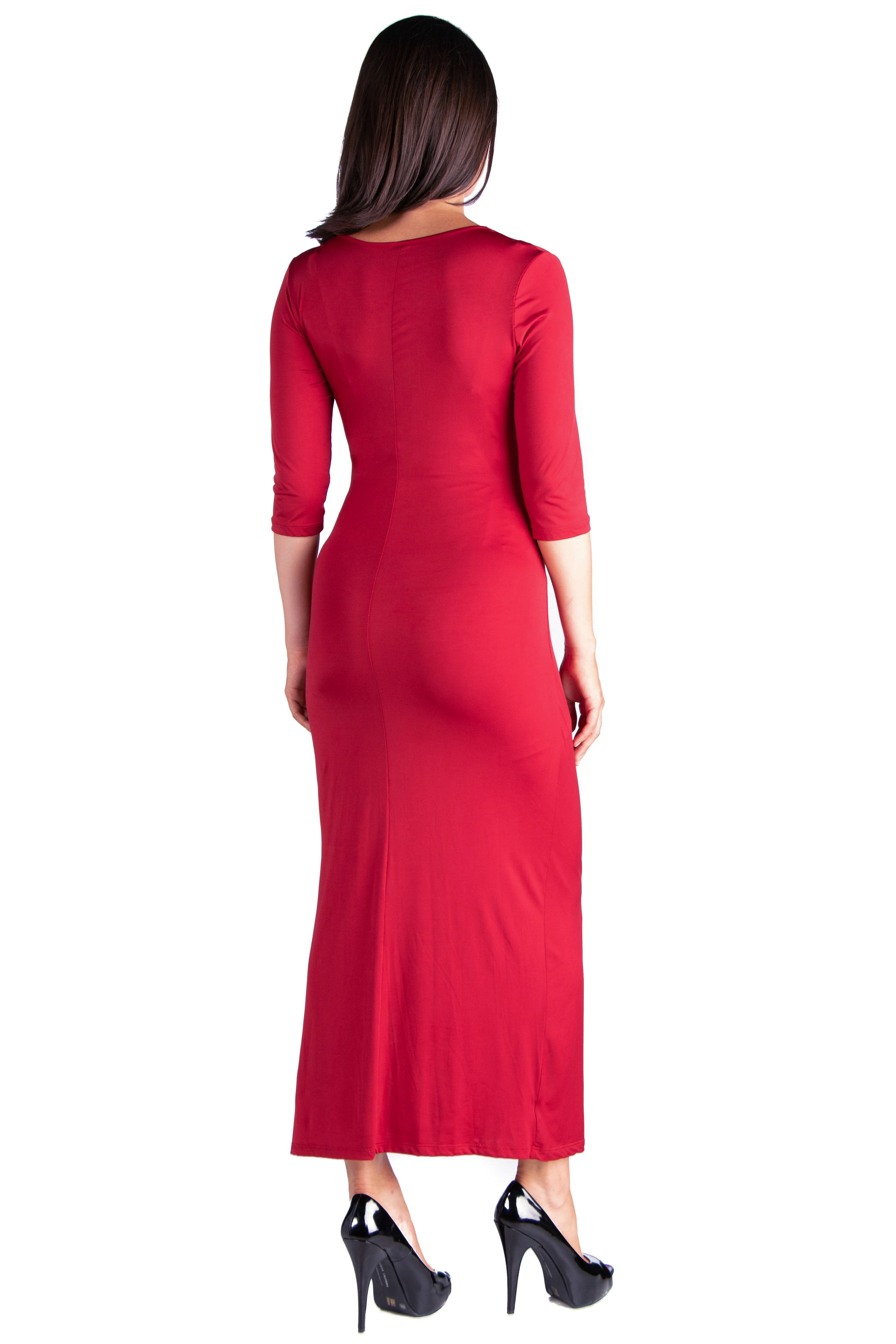 24seven Comfort Apparel Alluring V-Neck Side Slit Maternity Maxi Dress