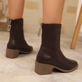 thumbnail image 5 of AVRNLIQ Womens Extended Size 42 Brown Ankle Boots - PU Faux Leather, Square Toe Block Heel, Rear Zipper, Comfortable All-Day Wear for Casual & Work, 5 of 9