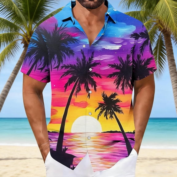 Dolkfu Button Down Summer Shirts for Men Graphic Classic Fit Shirt Beach Collared Men Bowling Shirts M