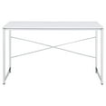 thumbnail image 2 of Mayo 47 Inch Rectangular Desk Console Table, Crossed Bars, White, Chrome, 2 of 5