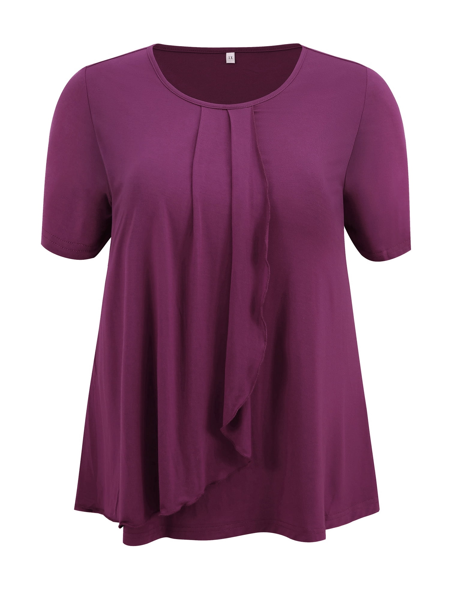 DARING DIVA Women's Plus Short Sleeve Pleated Tulip Hem Casual Top 4X Deep Burgundy