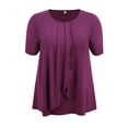 thumbnail image 4 of DARING DIVA Women's Plus Short Sleeve Pleated Tulip Hem Casual Top 2X Deep Burgundy, 4 of 5